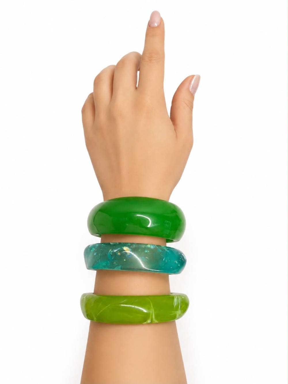 Lime Green Tone Chunky Bangle Bracelet Set Stackable Bangles Y2K Statement Gift